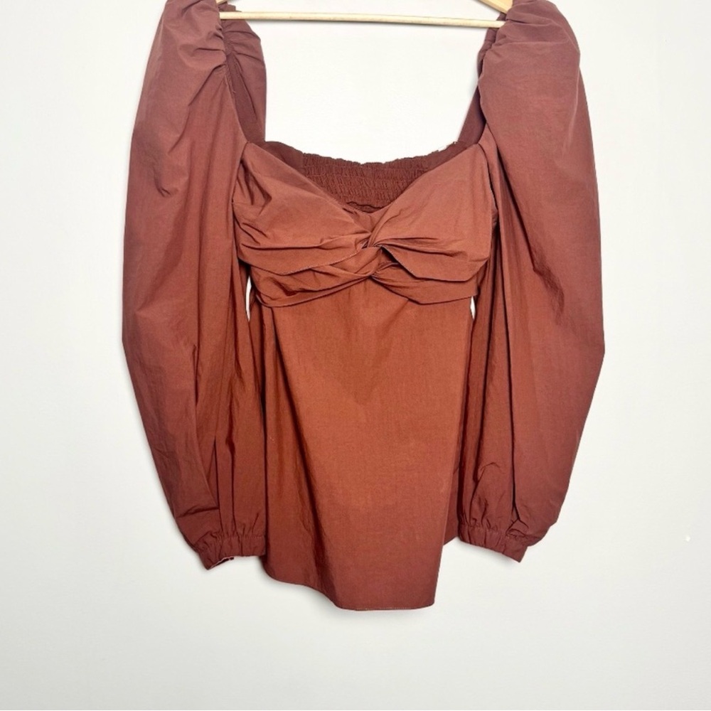Johanna Ortiz Rust Brown Puff-Sleeve Blouse